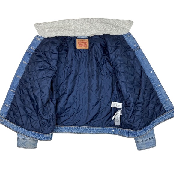 Levi's Denim Trucker Jacket Womens Plus 1X Blue Sherpa Quilted Button Front Chic - Picture 6 of 16
